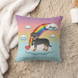 Cojín Decorativo Rottweiler Negro y Caoba Perro Arcoíris Memorial