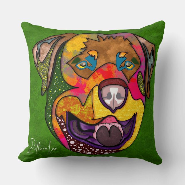 Cojín decorativo rottweiler pintado a mano (Anverso)