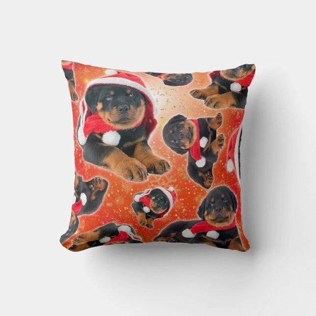 Cojín Decorativo Rottweiler Puppy Funny Christmas (Anverso)