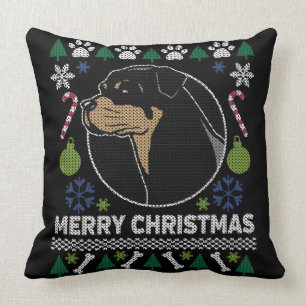 Cojín Decorativo Rottweiler Regatita Feliz Navidad Fea Sweater