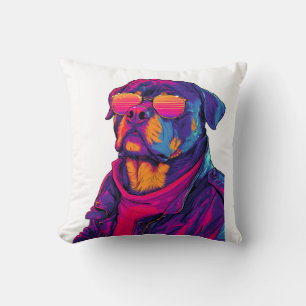 Cojín Decorativo Rottweiler Retro � Perro con Vibra Neon de los 80