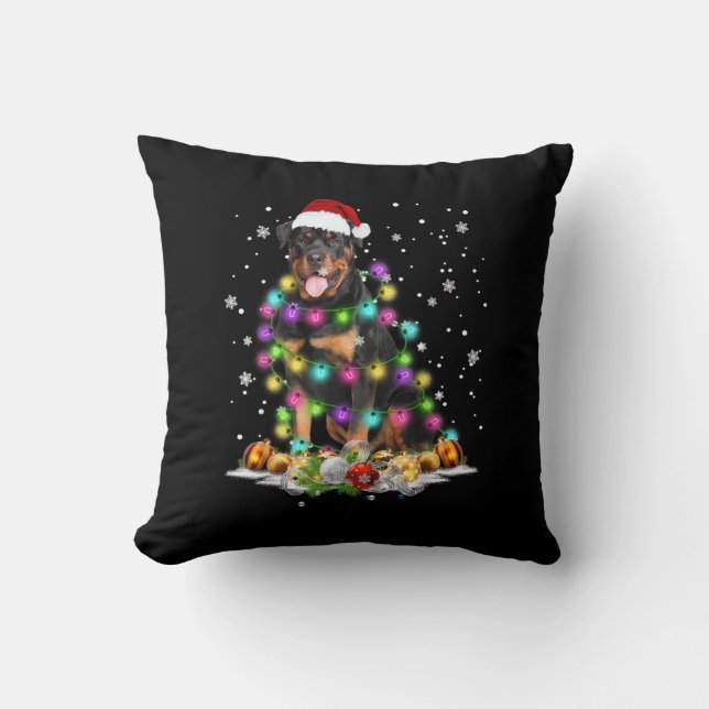 Cojín Decorativo Rottweiler Santa Christmas Tree Enfoca Navidad (Anverso)