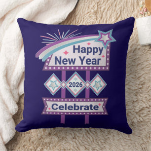 Cojín Decorativo Rótulo de Año Nuevo Retro Feliz - Celebrar Marquee