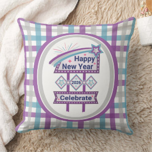 Cojín Decorativo Rótulo de Año Nuevo Retro Feliz - Celebrar Marquee
