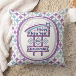 Cojín Decorativo Rótulo de Año Nuevo Retro Feliz - Celebrar Marquee