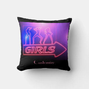Cojín Decorativo Rótulo de Chicas rosados neón Thunder_Cove