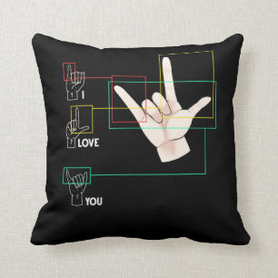 Cojín Decorativo Rótulo de la mano de la lengua Rótulo estadounid