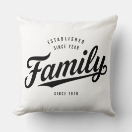 Cojín Decorativo Rótulo de nombre de familia de fecha fija clásica 
