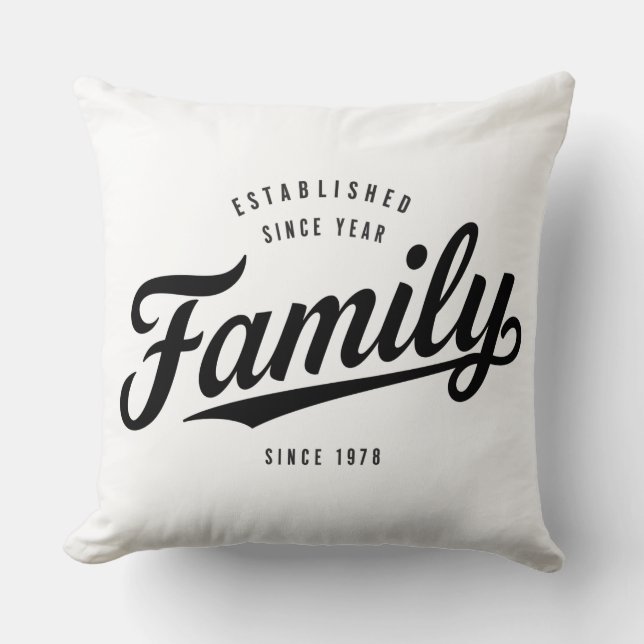 Cojín Decorativo Rótulo de nombre de familia de fecha fija clásica  (Anverso)