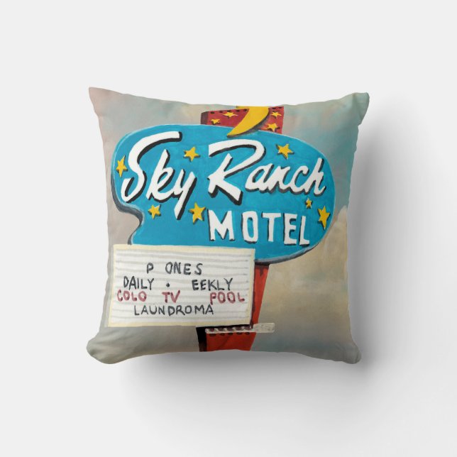 Cojín Decorativo Rótulo de Sky Ranch Motel (Anverso)