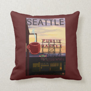 Cojín Decorativo Rótulo del mercado del lugar de SeattlePike y