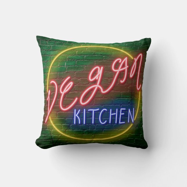 Cojín Decorativo Rótulo Neon Vegan Kitchen (Anverso)
