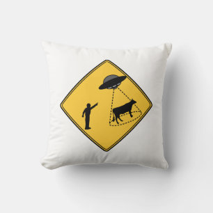 Cojín Decorativo Rótulo por carretera - Vaca y OVNI