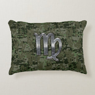 Cojín Decorativo Rótulo Virgo Zodiac en Camo Digital Verde