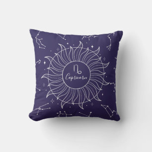 Cojín Decorativo Rótulo Zodiaco Capricornio Naval Oscura Celeste