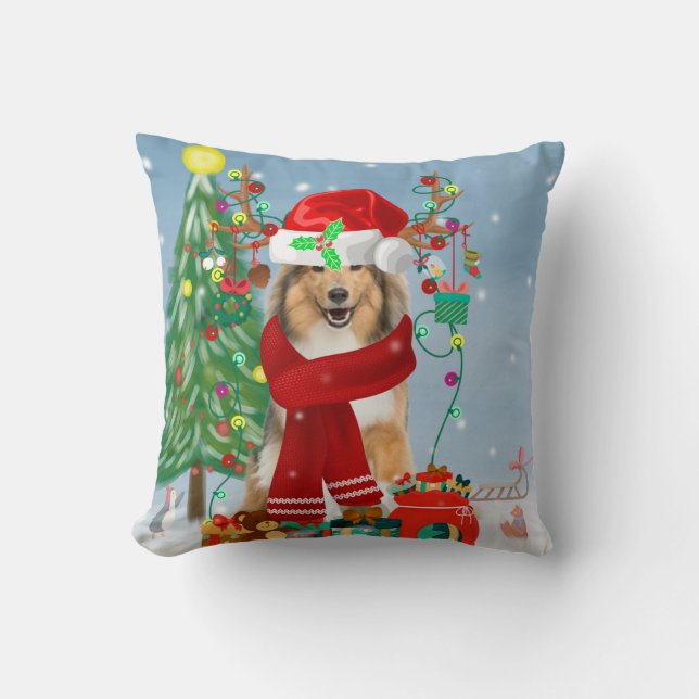 Cojín Decorativo Rough Collie Dog in Snow Navidades (Anverso)