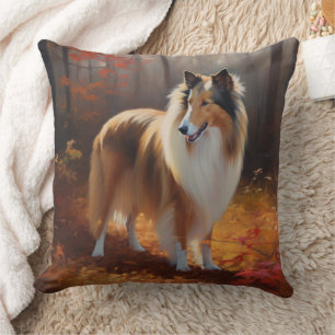 Cojín Decorativo Rough Collie en Otoño Hojas Caídas Inspiran