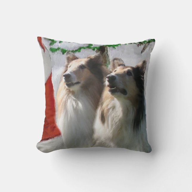 Cojín Decorativo Rough Collies Conoce a Santa Navidades (Anverso)