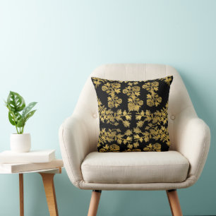 Cojín Decorativo Royal Aesthetic Gold Flora Barroco sobre Negro