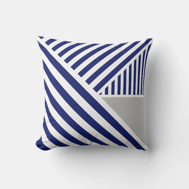 Cojín Decorativo Royal Blue Stripes and Grey (Anverso)