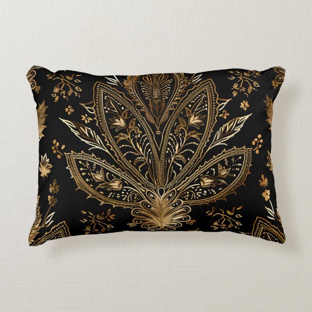 Cojín Decorativo Royal Indian Luxury Black & Gold (Anverso)