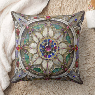 Cojín Decorativo Rubí, amatista, zafiro y mandala de perla