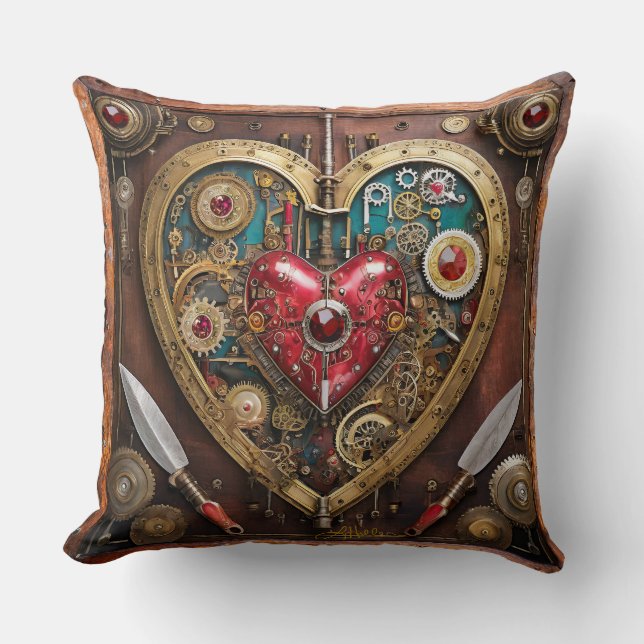Cojín Decorativo Rubies Y Cuchillos Corazón Steampunk Series (Anverso)
