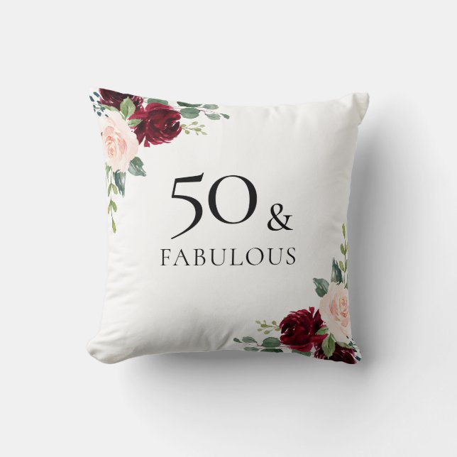 Cojín Decorativo Rubor Burgundy Flowers Womans 50th Birthday Gift (Anverso)