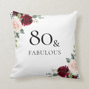 Cojín Decorativo Rubor Burgundy Flowers Womans 80th Birthday Gift