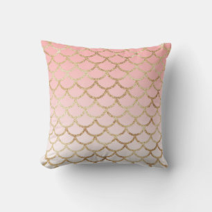 Cojín Decorativo Rubor femenino rosa y dorado escamas de sirena bri