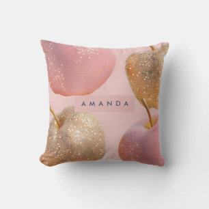 Cojín Decorativo Rubor Personalizado Rosa y Dorado con Brillo Apple