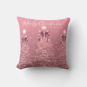Cojín Decorativo Rubor Rosa Navideño Festivo Árboles de Navidad Nom