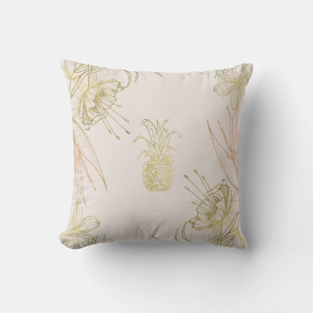 Cojín Decorativo Rubor Tropical Botánico Floral Piña Dorada (Anverso)