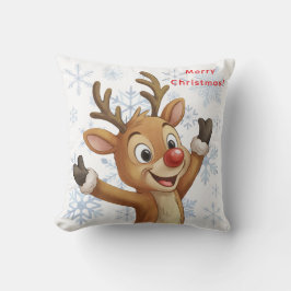 Cojín Decorativo Rudolph con copos de nieve azules reversible