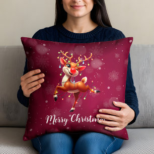 Cojín Decorativo Rudolph La Navidad de Reno Rojo