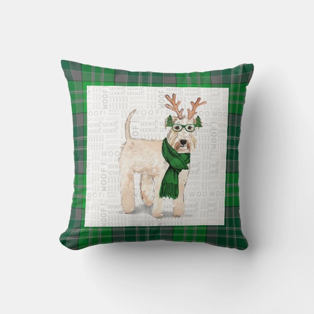 Cojín Decorativo Ruedas Terrier Fiesta Verde Navidades Perro (Anverso)