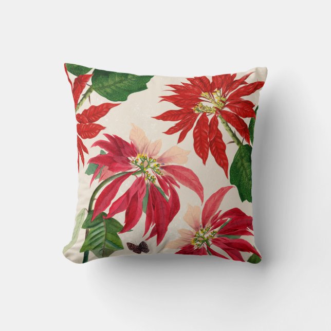 Cojín Decorativo Ruido Rojo Acuarela Poinsettia Verdor Floral (Anverso)