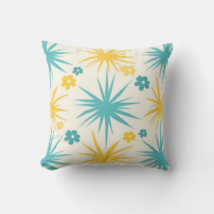 Cojín Decorativo Ruptura floral de mostaza azulada retro