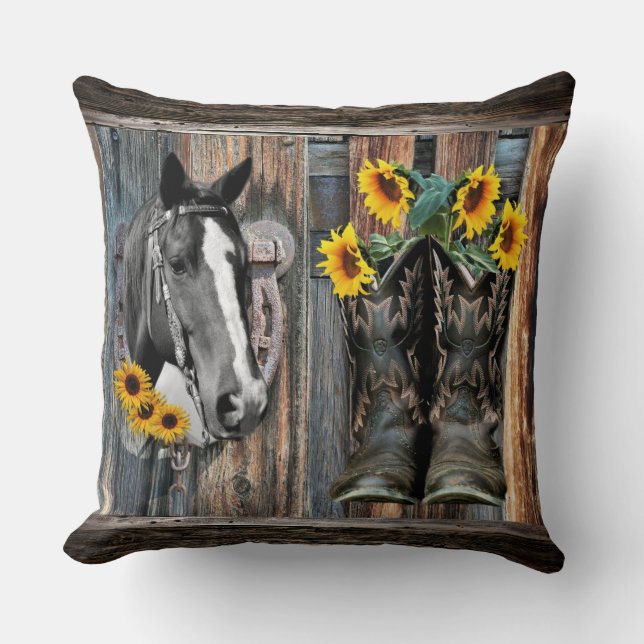 Cojín Decorativo Russe Western Horse Cowboy botas Sunflowers (Anverso)