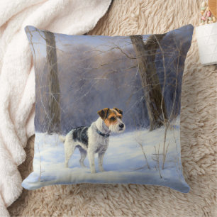 Cojín Decorativo Russell Terrier deja que nieve Navidades