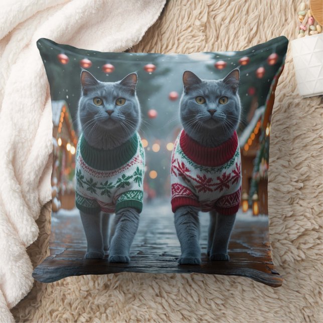 Cojín Decorativo Russian Blue Cats Christmas Snow Holiday  (Manta)