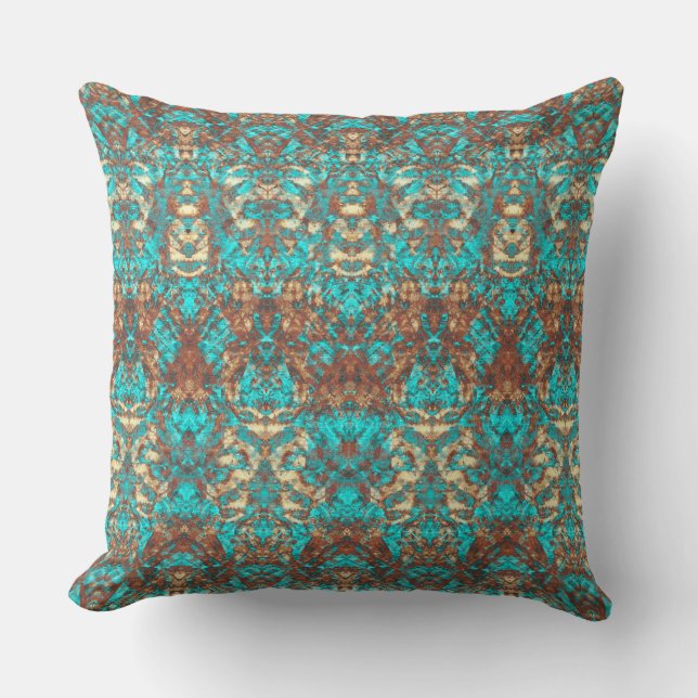 Cojín Decorativo Rust Brown Turquoise Green Ornate Scratch Damask (Anverso)