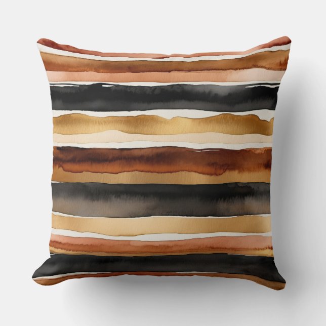 Cojín Decorativo Rust Café marfil y rayas negras (Anverso)
