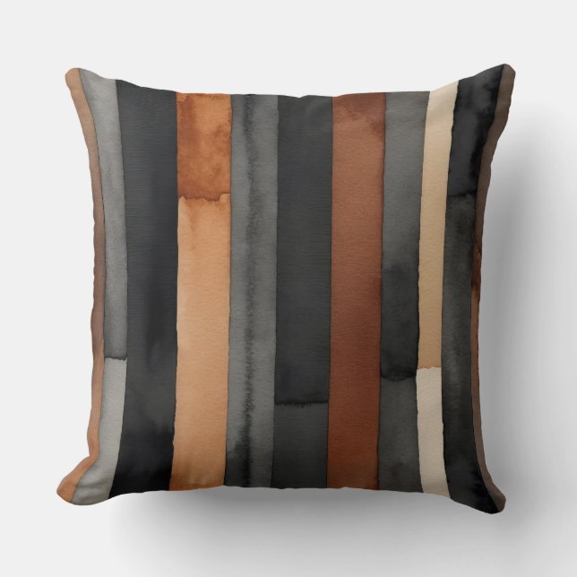 Cojín Decorativo Rust Café rayas grises y negras (Anverso)