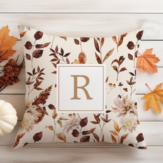 Cojín Decorativo Rust Terracotta Caída Decoración Foliage Monograma (Rust Terracotta Fall Foliage Decoration Monogram Throw Pillow
)