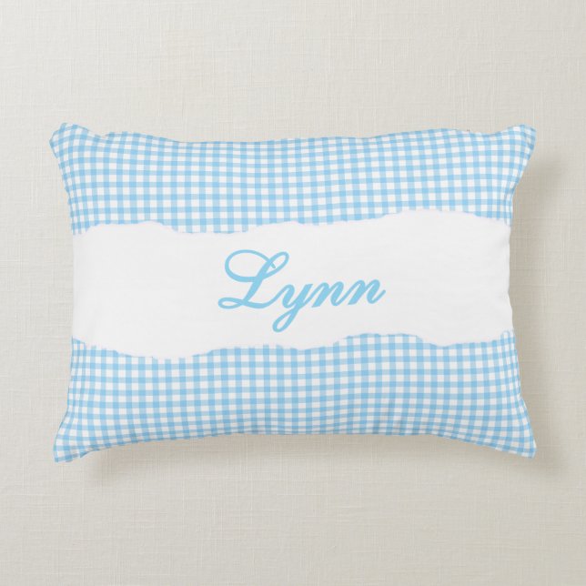 Cojín Decorativo Rustic Blue Gingham Personalized Name (Anverso)