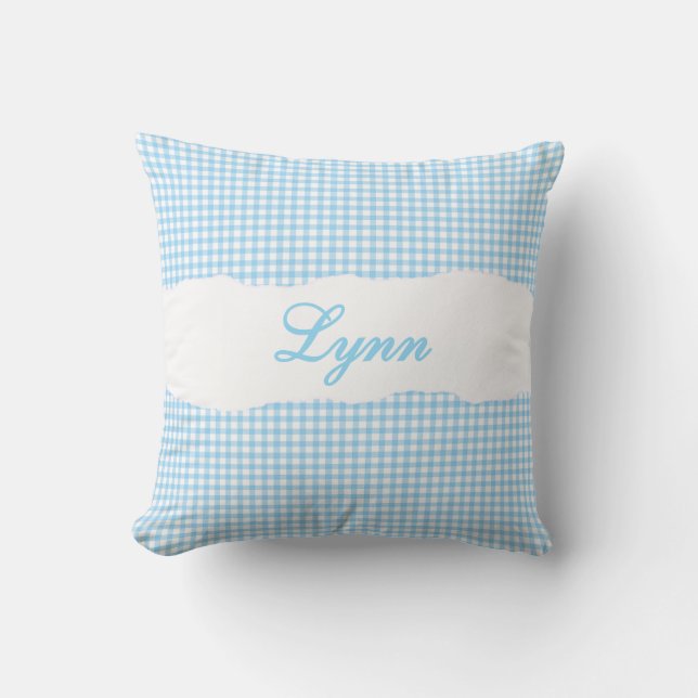 Cojín Decorativo Rustic Blue Gingham Personalized Name (Anverso)