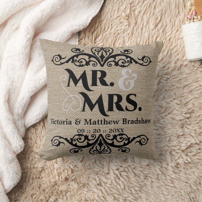 Cojín Decorativo Rustic Burlap Look Sr. y Sra. Boda (Manta)