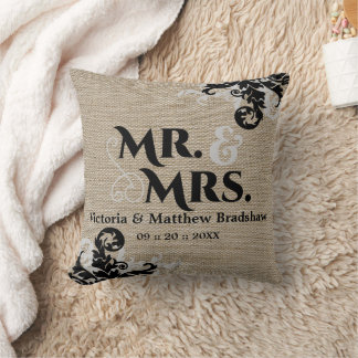 Cojín Decorativo Rustic Burlap Look Sr. y Sra. Boda