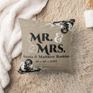 Cojín Decorativo Rustic Burlap Look Sr. y Sra. Boda